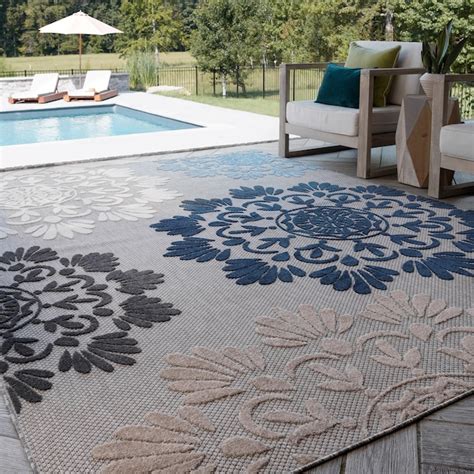 Tayse Oasis 9 X 12 (ft) Blue Indoor/Outdoor Area Rug in the Rugs ...