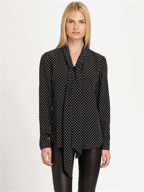 Lyst Ralph Lauren Black Label Silk Polka Dot Blouse In Black