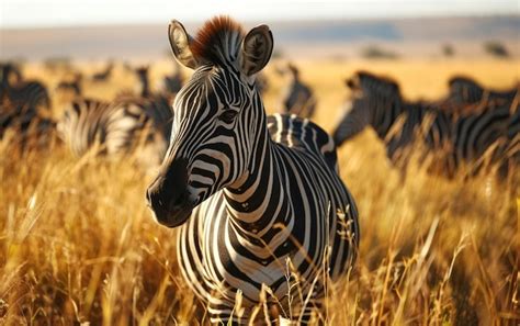 Premium Photo Close Up Shot Of Zebras Grazing In The Golden Savannah