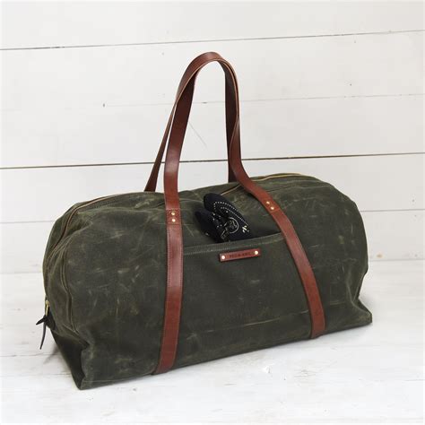 Mens Weekender Bag In Moss Waxed Canvas Bag Overnight Bag