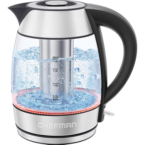 Chefman L W Glass Electric Kettle With Tea Infuser Keep Warm