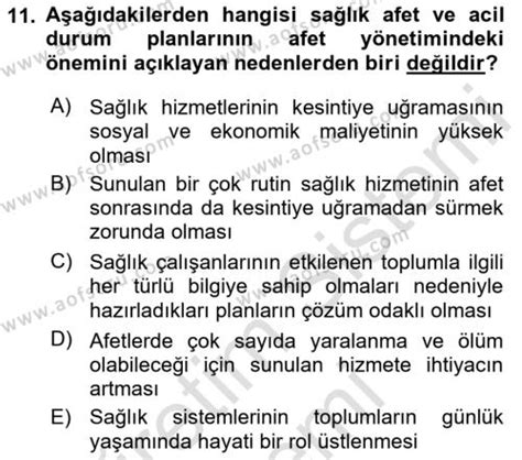 AÖF Acil Durum Ve Afet Yönetimi Planları Dersi 2022 2023 Yılı Final