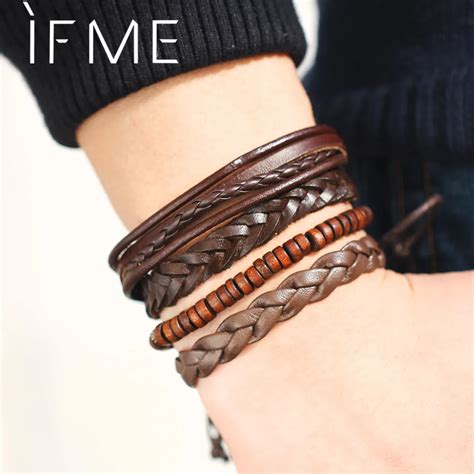 If Me Fashion Multilayer Vintage Boho Leather Bracelets For Woman Wood