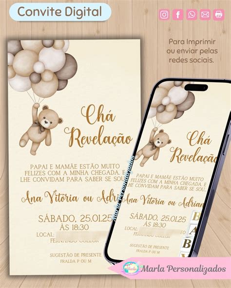 Convite Digital Chá Revelação Nude Elo Produtos Especiais