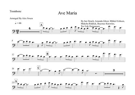 Ave Maria Arr Alex Souza By Beyonce Sheet Music For Trombone Solo At Sheet Music Direct