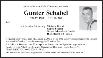 Traueranzeigen von Günter Schabel Mittelbayerische Trauer