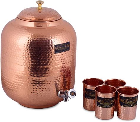 Buy Crockery Wala And Company Jointless Pure Copper Water Dispensermatka 12 L And 4 Glass