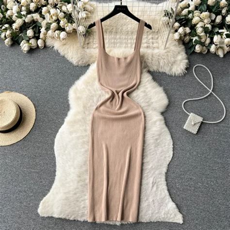 Summer Knit Backless Maxi Dress With Elastic Waist GonChas