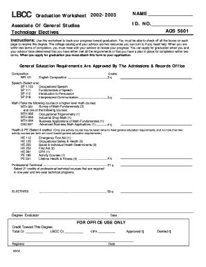 Fillable Online Linnbenton LBCC Graduation Worksheet 2002 2003 NAME ID