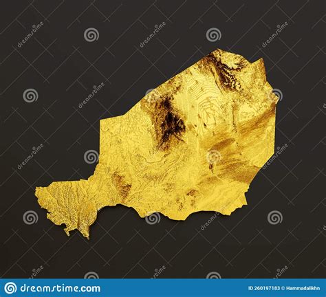 Niger Map Golden Metal Color Height Map Background 3d Illustration