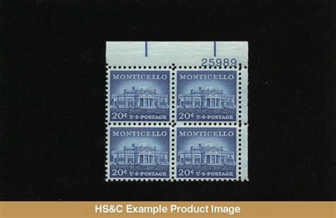 HS C 1047 20 Cents Monticello Thomas Jefferson MNH Plate Block US