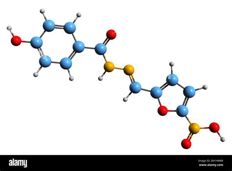 3D image of Nifuroxazide skeletal formula - molecular chemical structure of Nitrofuran ...