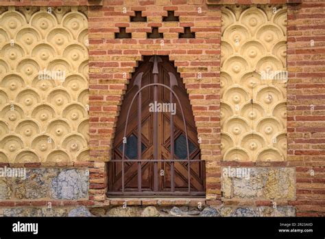 Detail of a window of the Güell pavilions a work by Gaudí with the