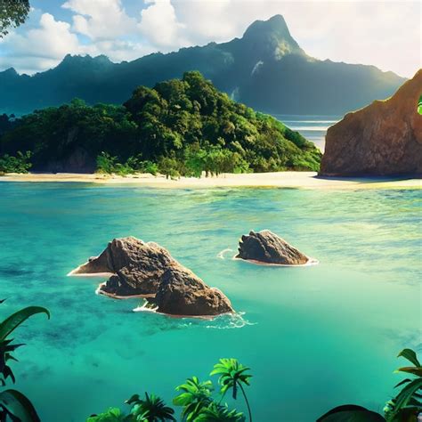 Premium Ai Image Jungle Mountains Tropical Island Beach