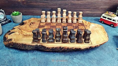 Olive Wood Chess Set Handmade With Rustic Board Wooden Chess T