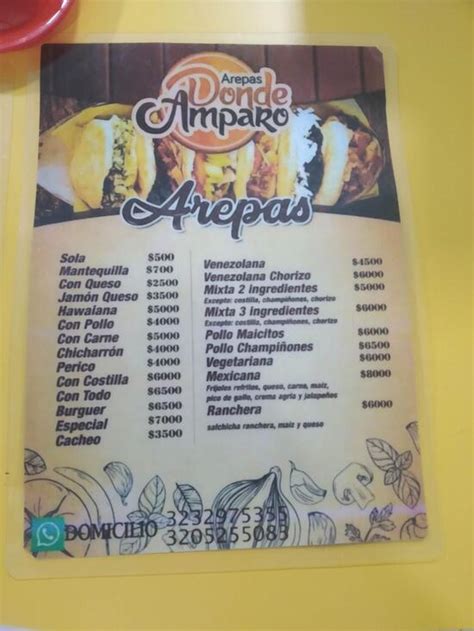 Menu At Arepas Donde Amparo Restaurant Tulua