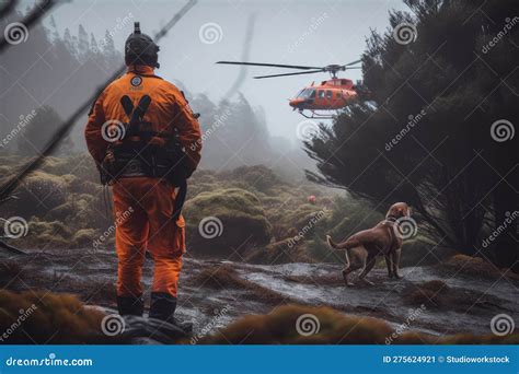 Emergency Response Team Responding To Landslide In Remote Area With