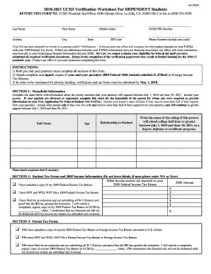 Fillable Online Faoforms Ucsd Ucsd Verification Worksheet