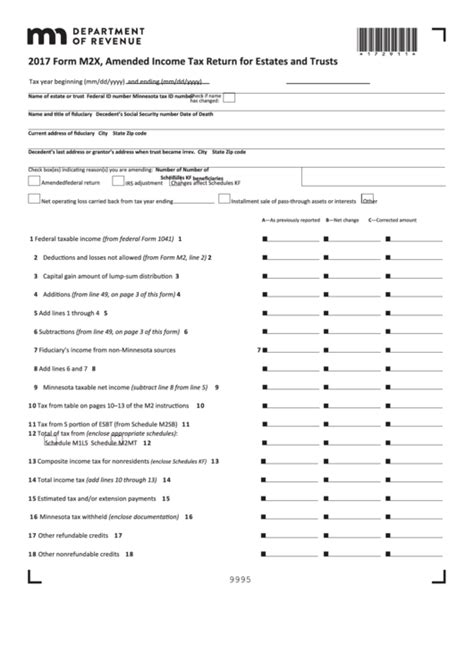 Fillable Form M2x Amended Income Tax Return For Estates And Trusts