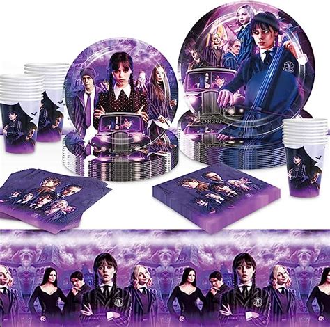 Anniversaire Mercredi Addams 20 Invités Kit Vaisselle Fête Assiette