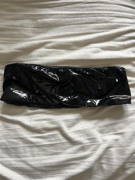 Skims Leather Bikini Bandeau Top And Thong Bottom Depop