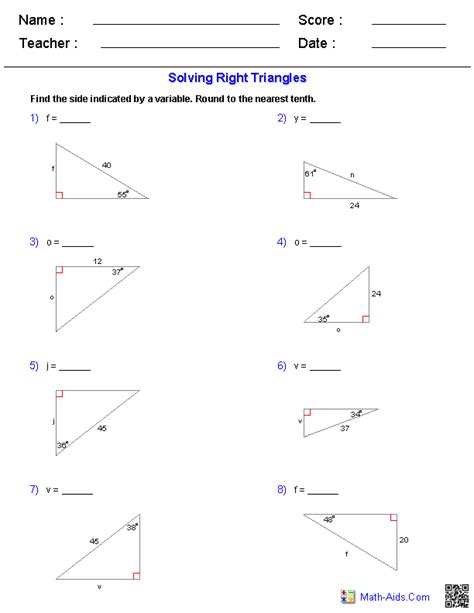 Answer Key Trigonometry Worksheets With Answers