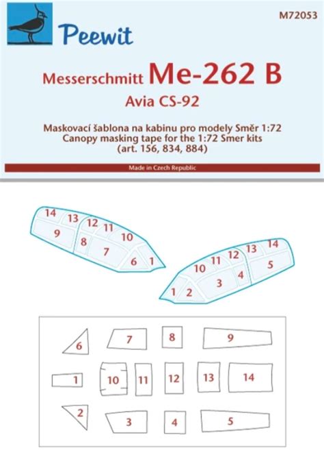 Canopy mask for Messerschmitt Me 262 B Smìr Peewit 72053