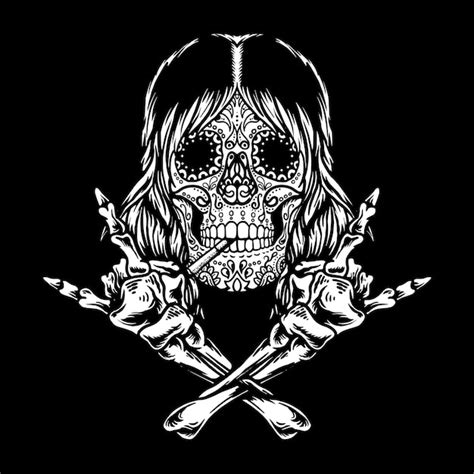 Premium Vector Sugar Skull Rock And Roll Isolated Black Background