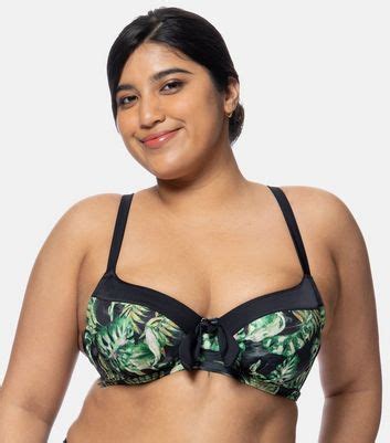 Dorina Curve Green Leaf Print Bikini Top New Look