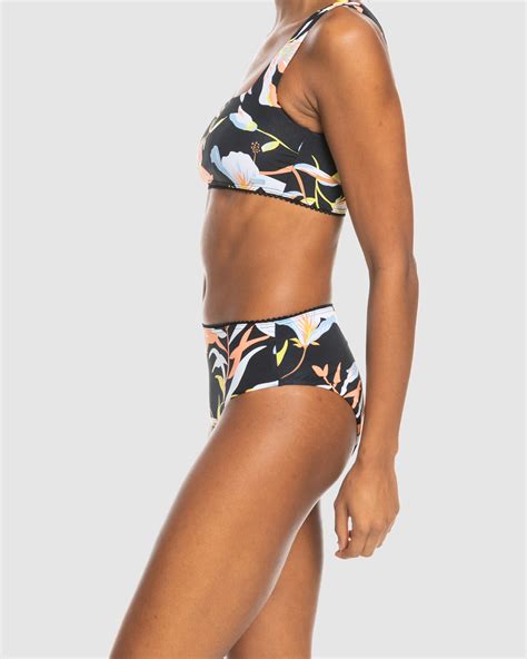 Roxy Hibiscus Wave Mid Waist Bikini Bottoms Anthracite Hibiscus