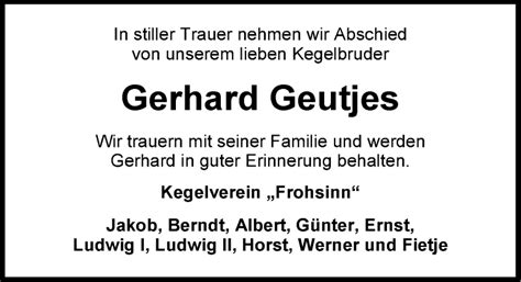 Traueranzeigen Von Gerhard Geutjes Nordwest Trauer De