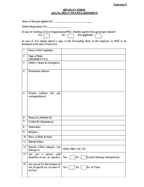 Fillable Online Bdl Ap Nic Annexure I Bio Data Form Advtno Bdlc