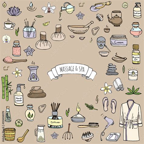 Hand Drawn Doodle Massage And Spa Icons Set Vector Illustration