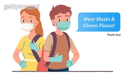 Wear Mask And Gloves Please Text Sign Man Woman Persons In Protective