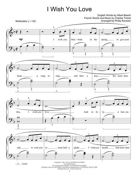 I Wish You Love Arr Phillip Keveren By Albert A Beach Sheet Music