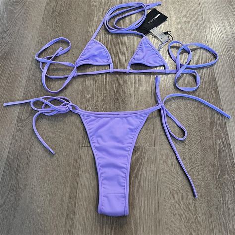 Purple Bikini Set With Adjustable Straps And Cheeky Depop