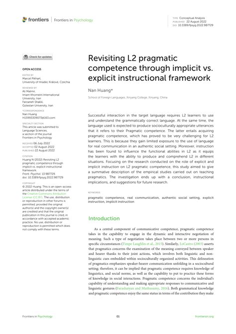 PDF Revisiting L2 Pragmatic Competence Through Implicit Vs Explicit