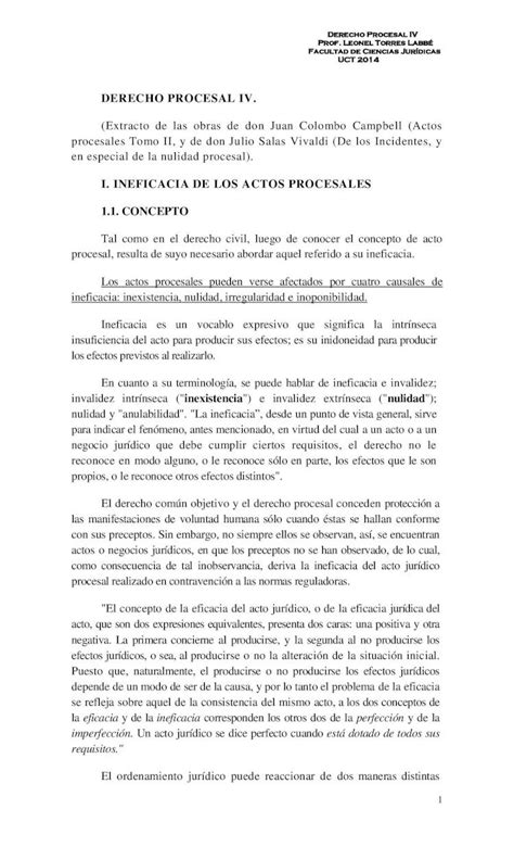 PDF DERECHO PROCESAL IV I INEFICACIA DE LOS ACTOS Files Derecho