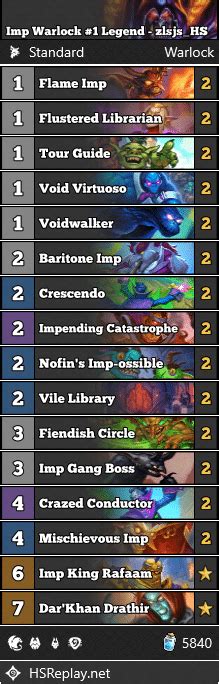 Imp Warlock Legend Zlsjs Hs Hearthstone Standard Decks