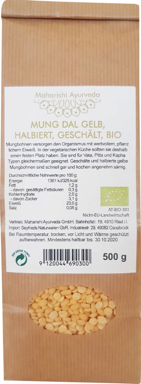 Maharishi Ayurveda Mung Dal Gelb Halbiert And Geschält Bio 500 G