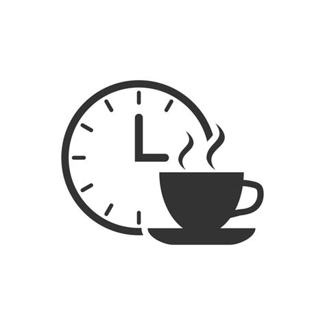 Coffee Break Icon In Flat Style Clock With Tea Cup Vector Illustration