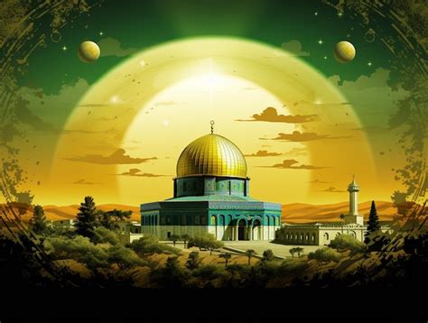 premium photo landscape picture  dome  rock mosque al aqsa mosque