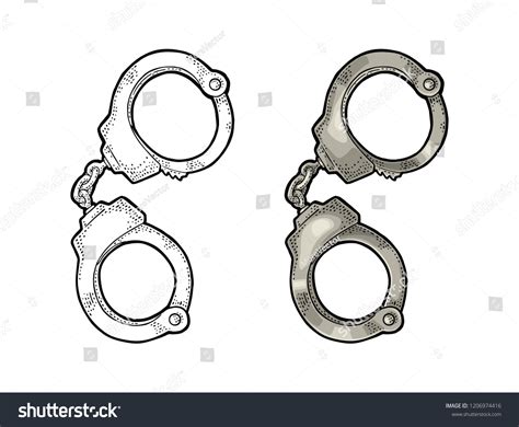 Handcuffs Engraving Vintage Vector Color Monochrome Stock Vector Royalty Free 1206974416