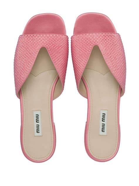 Miu Miu Crystal Embellished Satin Sandals Pink Farfetch