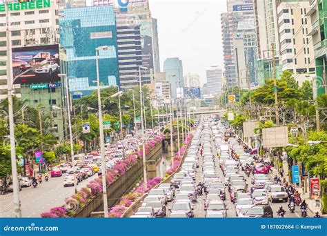 View Of Traffic Jam On Rush Hours In Sathorn Road Sathorn District