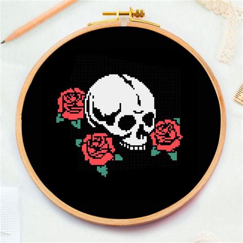 Sugar White Skull Cross Stitch Pattern Gothic Skull With Rose Etsy