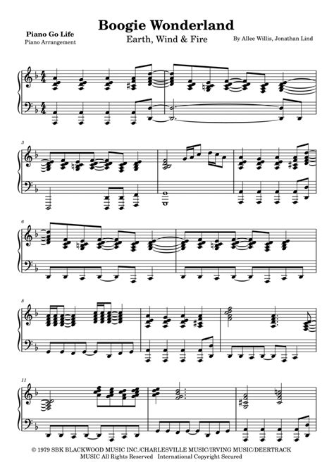 Boogie Wonderland Arr Piano Go Life By Earth Wind Fire Sheet