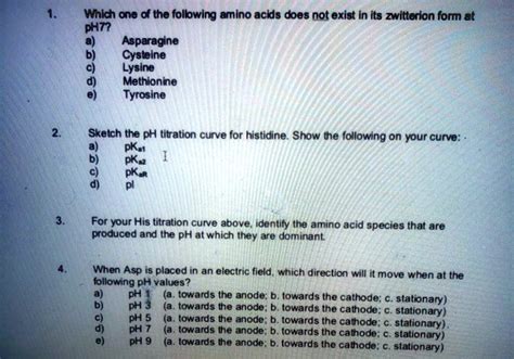 Solved Which One Of The Following Amino Acids Does Not Exist In Its