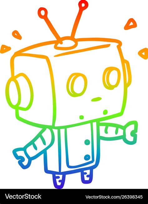 Rainbow gradient line drawing cute surprised robot