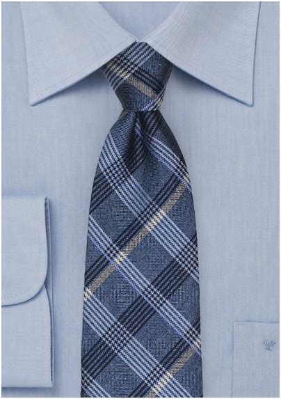 Woven Silk Tie In Blue With Classic Plaids Mens Ties